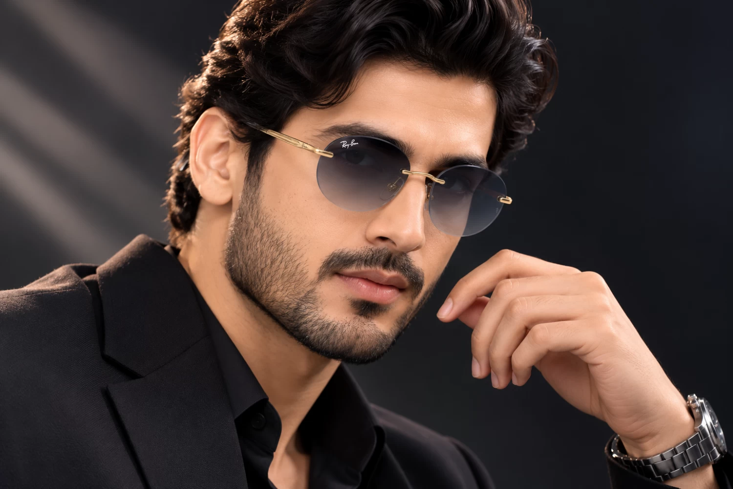 Ray Ban Blue Gradient Unisex Oval (Rimless) Sunglass (RB 3767 001/4C 54)