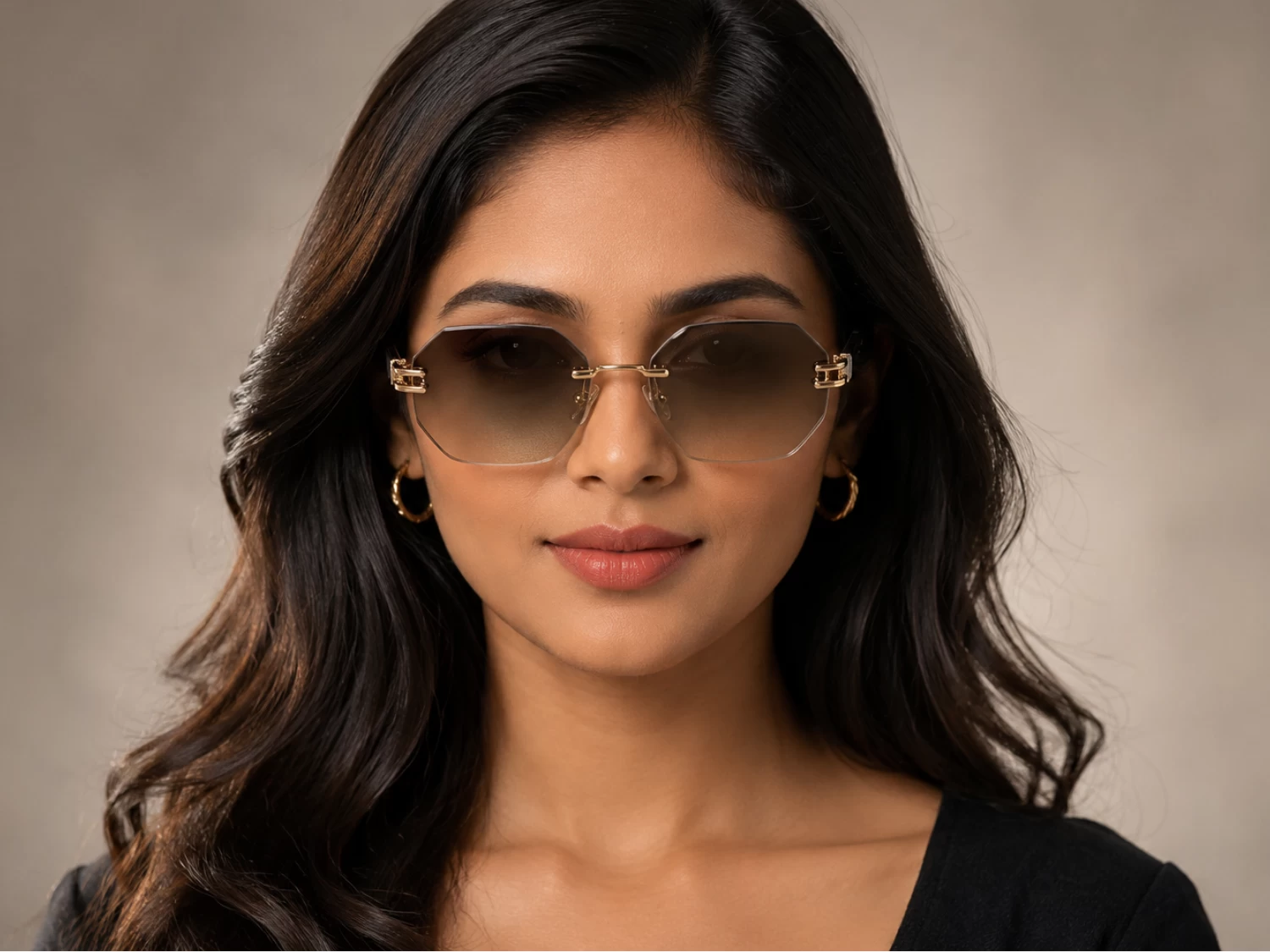 Lewis Hamilton Brown Gradient Rimless Geometric Unisex Sunglass (58604 58 17-136)
