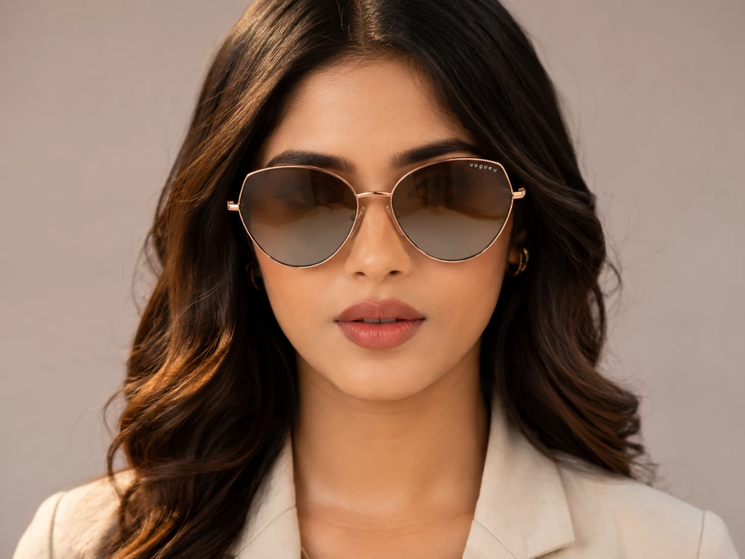 Vogue Rose Gold Brown Gradient Geometric Butterfly Women Sunglass (VO 4330-S 5152T5 56)